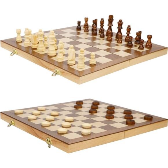 Wooden Chess & Checkers Set, 2 in 1 Board Games for Kids and Adults - Picture 4 of 8